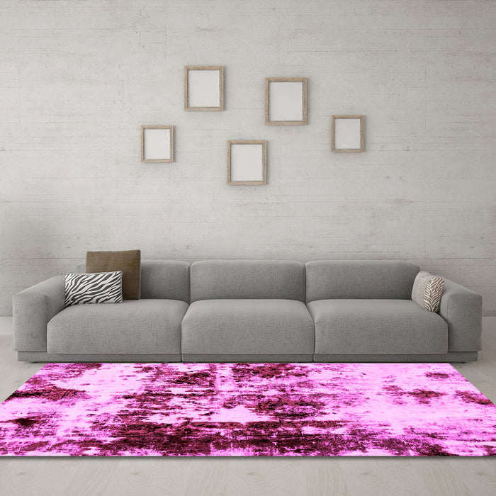 Machine Washable Abstract Pink Modern Rug in a Living Room, wshabs1970pnk
