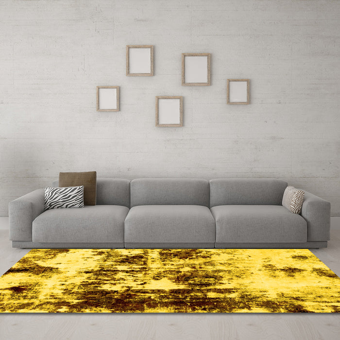 Machine Washable Abstract Yellow Modern Rug in a Living Room, wshabs1970yw