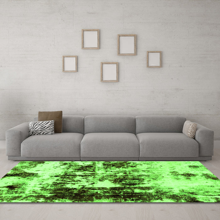 Machine Washable Abstract Green Modern Area Rugs in a Living Room,, wshabs1970grn