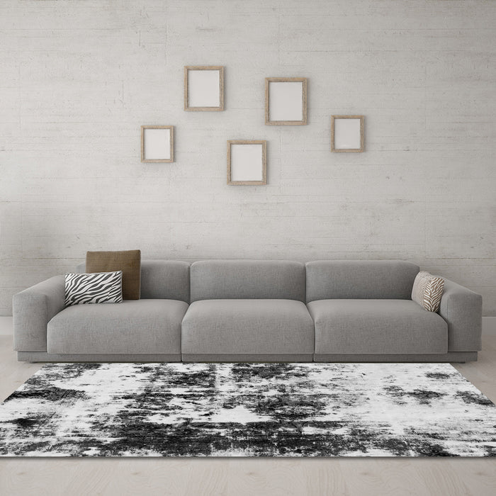 Machine Washable Abstract Gray Modern Rug in a Living Room,, wshabs1970gry