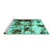 Sideview of Machine Washable Abstract Turquoise Modern Area Rugs, wshabs1970turq