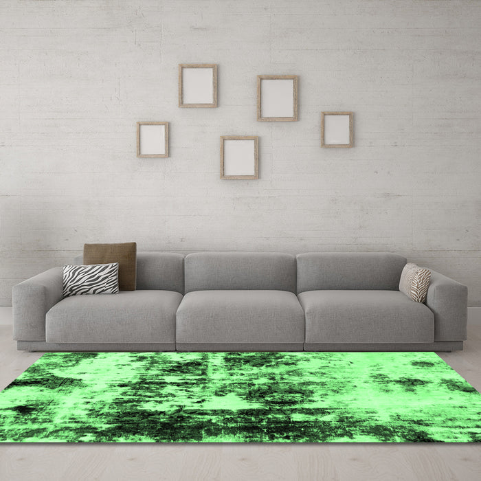Machine Washable Abstract Emerald Green Modern Area Rugs in a Living Room,, wshabs1970emgrn