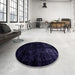 Round Machine Washable Abstract Blue Rug in a Office, wshabs1971