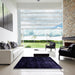 Square Abstract Blue Modern Rug in a Living Room, abs1971