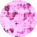 Round Machine Washable Abstract Pink Modern Rug, wshabs1972pnk