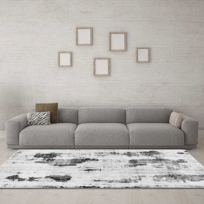 Machine Washable Abstract Gray Modern Rug in a Living Room,, wshabs1972gry