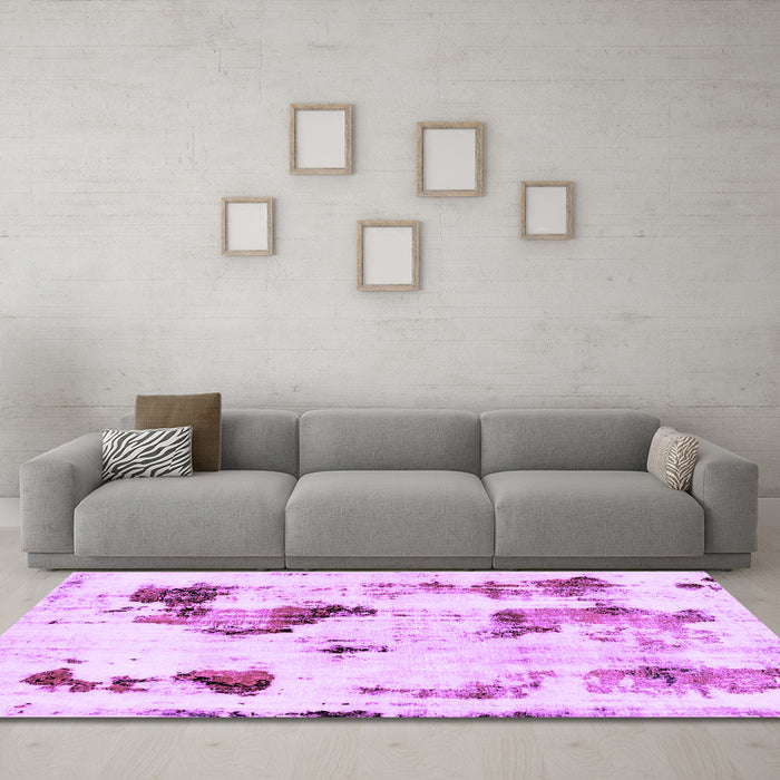 Machine Washable Abstract Purple Modern Area Rugs in a Living Room, wshabs1972pur