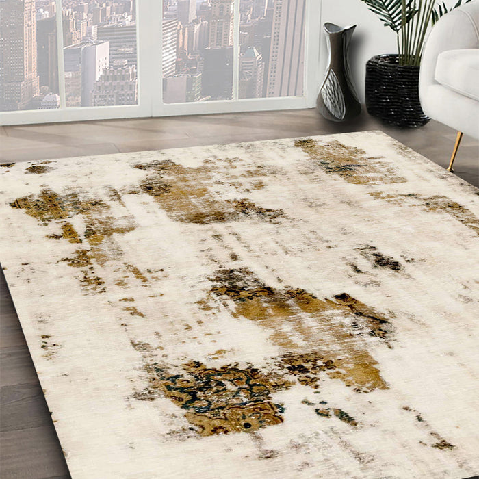 Abstract Camel Brown Modern Rug in Family Room, abs1972