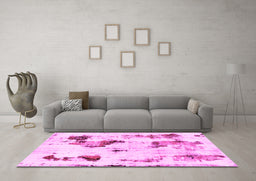 Machine Washable Abstract Pink Modern Rug in a Living Room, wshabs1972pnk