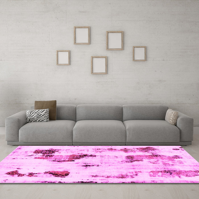 Machine Washable Abstract Pink Modern Rug in a Living Room, wshabs1972pnk
