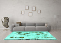 Machine Washable Abstract Turquoise Modern Rug, wshabs1972turq