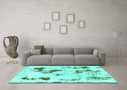 Machine Washable Abstract Turquoise Modern Area Rugs in a Living Room,, wshabs1972turq