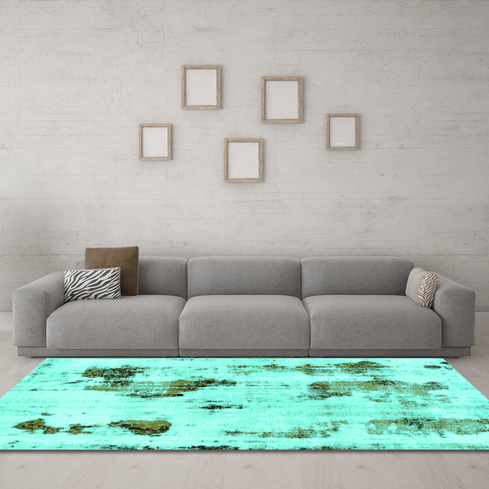 Machine Washable Abstract Turquoise Modern Area Rugs in a Living Room,, wshabs1972turq