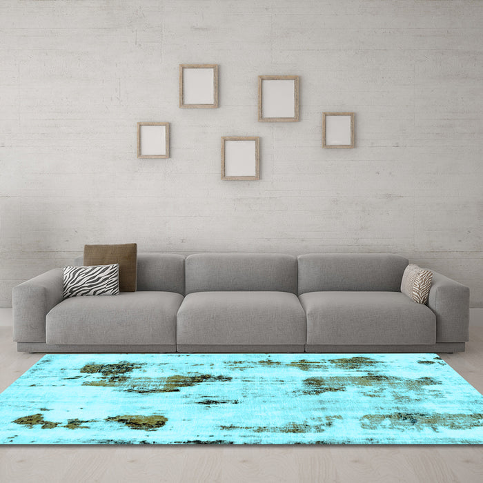 Machine Washable Abstract Light Blue Modern Rug in a Living Room, wshabs1972lblu