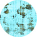 Round Abstract Light Blue Modern Rug, abs1972lblu