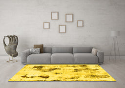 Machine Washable Abstract Yellow Modern Rug in a Living Room, wshabs1972yw