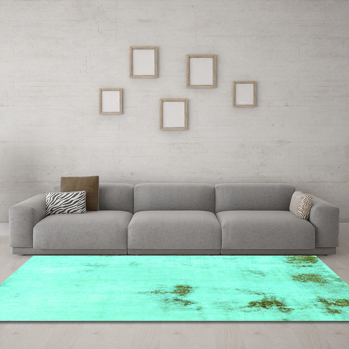 Machine Washable Abstract Turquoise Modern Area Rugs in a Living Room,, wshabs1973turq