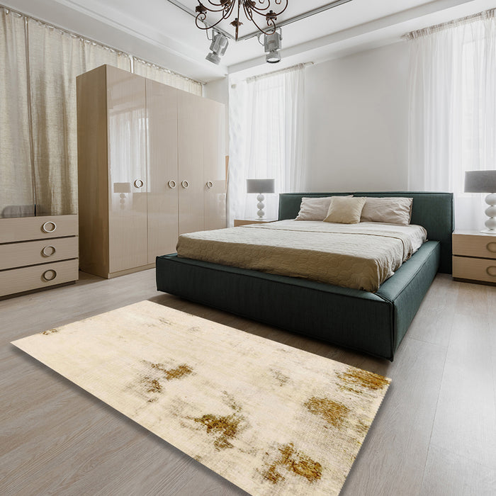 Abstract Navajo White Gold Modern Rug in a Bedroom, abs1973