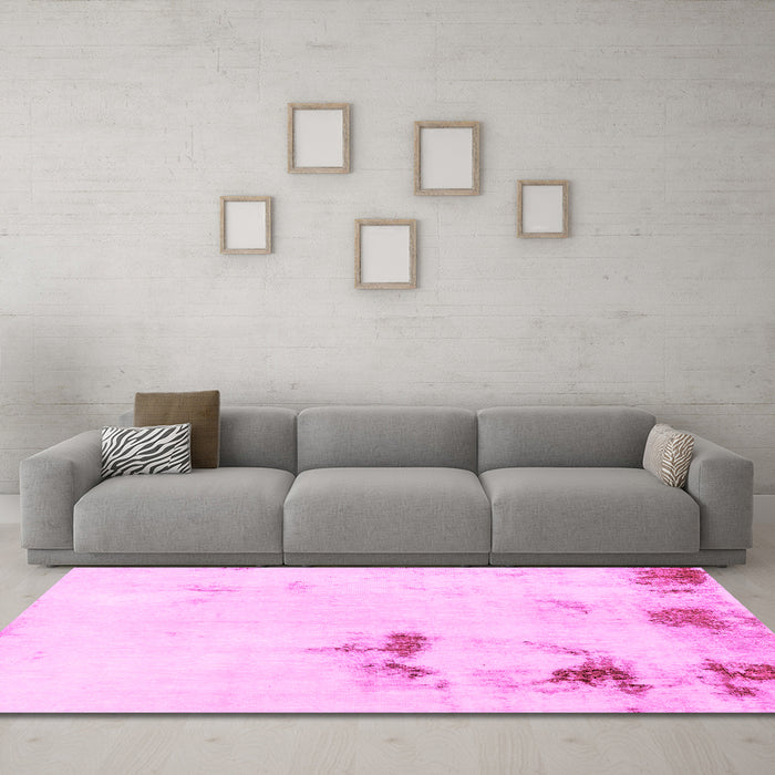 Machine Washable Abstract Pink Modern Rug in a Living Room, wshabs1973pnk