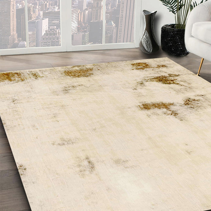 Abstract Navajo White Gold Modern Rug in Family Room, abs1973