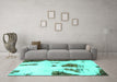 Machine Washable Abstract Turquoise Modern Area Rugs in a Living Room,, wshabs1974turq