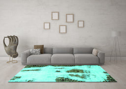 Machine Washable Abstract Turquoise Modern Area Rugs in a Living Room,, wshabs1974turq