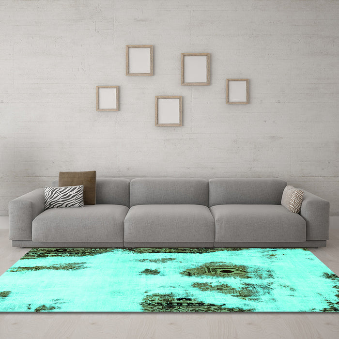 Machine Washable Abstract Turquoise Modern Area Rugs in a Living Room,, wshabs1974turq