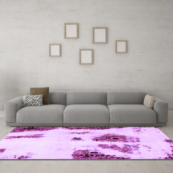 Machine Washable Abstract Purple Modern Area Rugs in a Living Room, wshabs1974pur