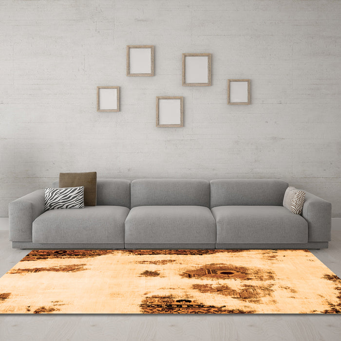 Machine Washable Abstract Orange Modern Area Rugs in a Living Room, wshabs1974org