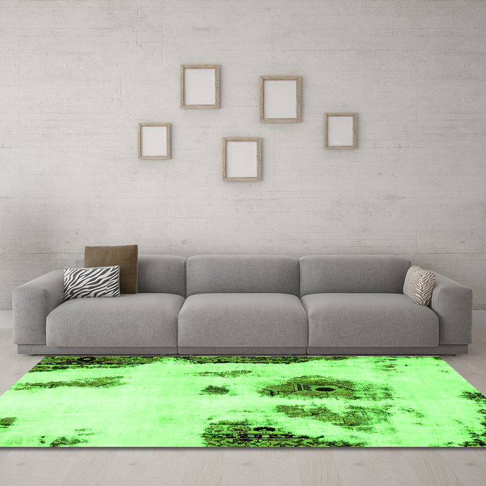 Machine Washable Abstract Green Modern Area Rugs in a Living Room,, wshabs1974grn