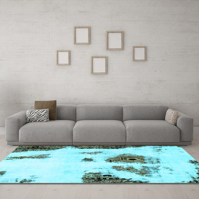 Machine Washable Abstract Light Blue Modern Rug in a Living Room, wshabs1974lblu