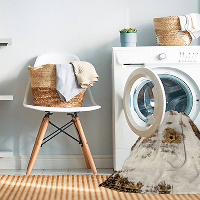 Machine Washable Abstract Gold Rug in a Washing Machine, wshabs1974