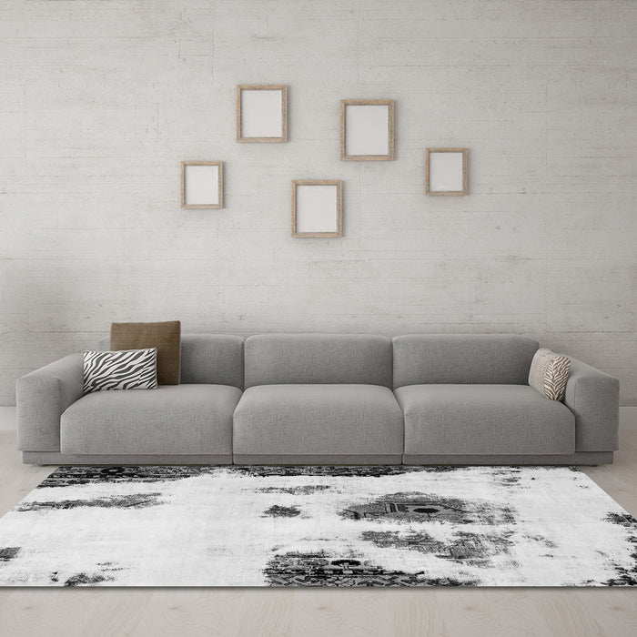 Machine Washable Abstract Gray Modern Rug in a Living Room,, wshabs1974gry