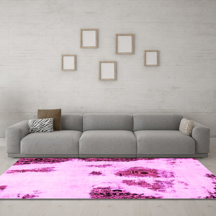 Machine Washable Abstract Pink Modern Rug in a Living Room, wshabs1974pnk