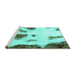 Sideview of Machine Washable Abstract Turquoise Modern Area Rugs, wshabs1974turq