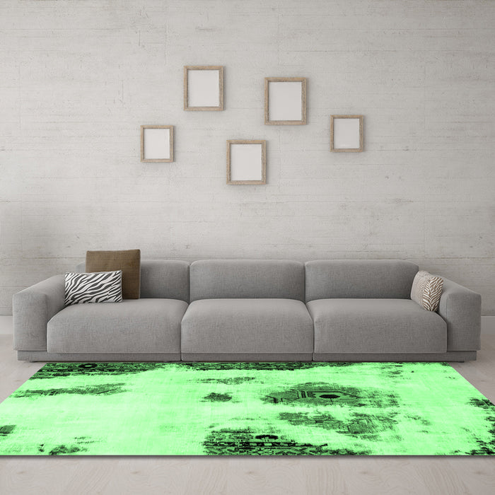 Machine Washable Abstract Emerald Green Modern Area Rugs in a Living Room,, wshabs1974emgrn