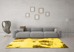 Machine Washable Abstract Yellow Modern Rug in a Living Room, wshabs1974yw