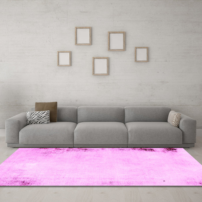 Machine Washable Solid Pink Modern Rug in a Living Room, wshabs1975pnk