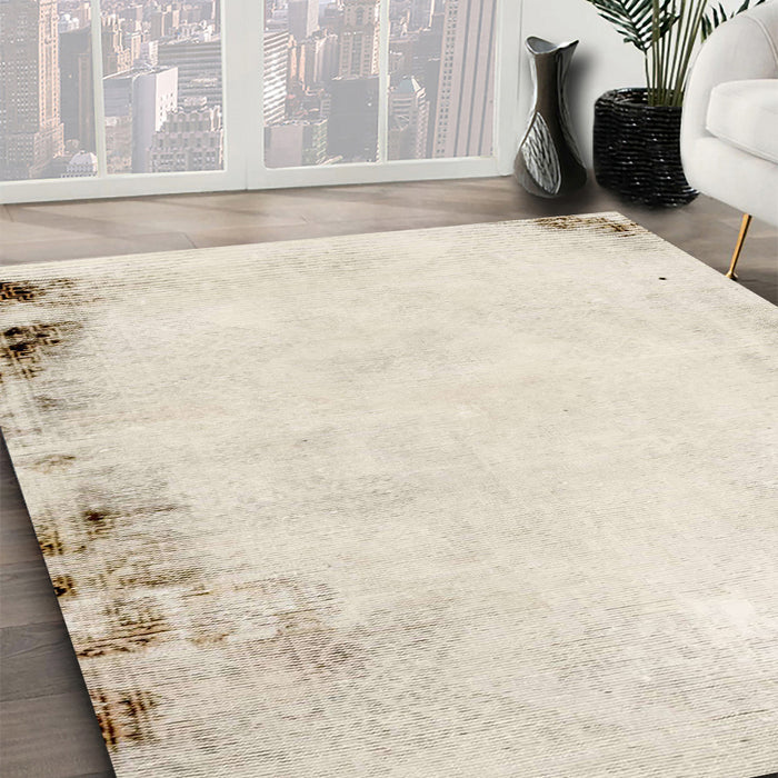 Abstract Tan Brown Solid Rug in Family Room, abs1975