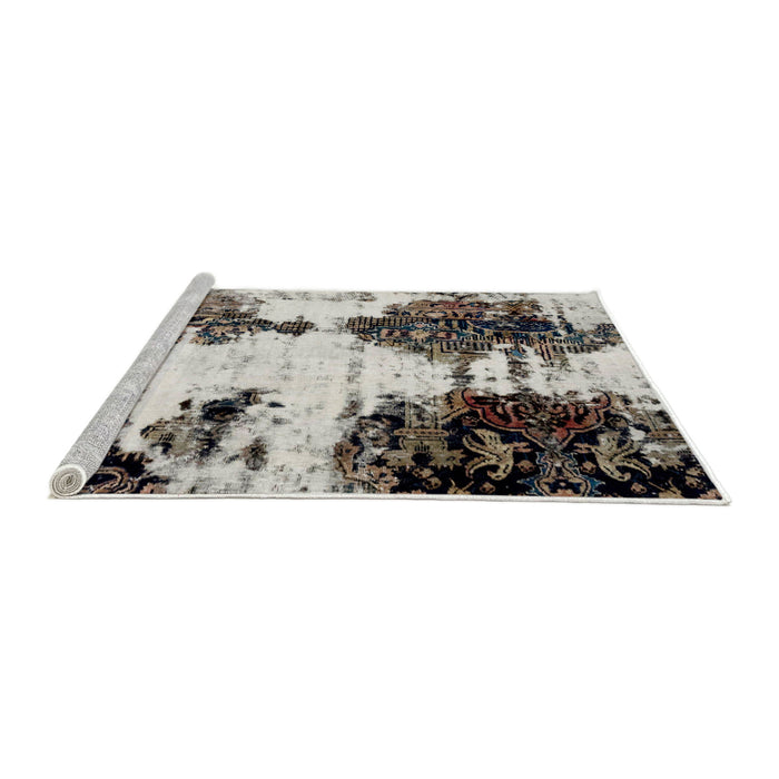Sideview of Machine Washable Abstract Dark White Beige Rug, wshabs1976