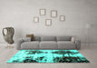 Machine Washable Abstract Turquoise Modern Area Rugs in a Living Room,, wshabs1976turq