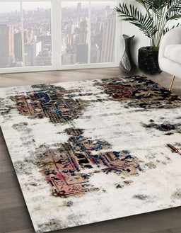 Abstract Dark White Beige Modern Rug in Family Room, abs1976