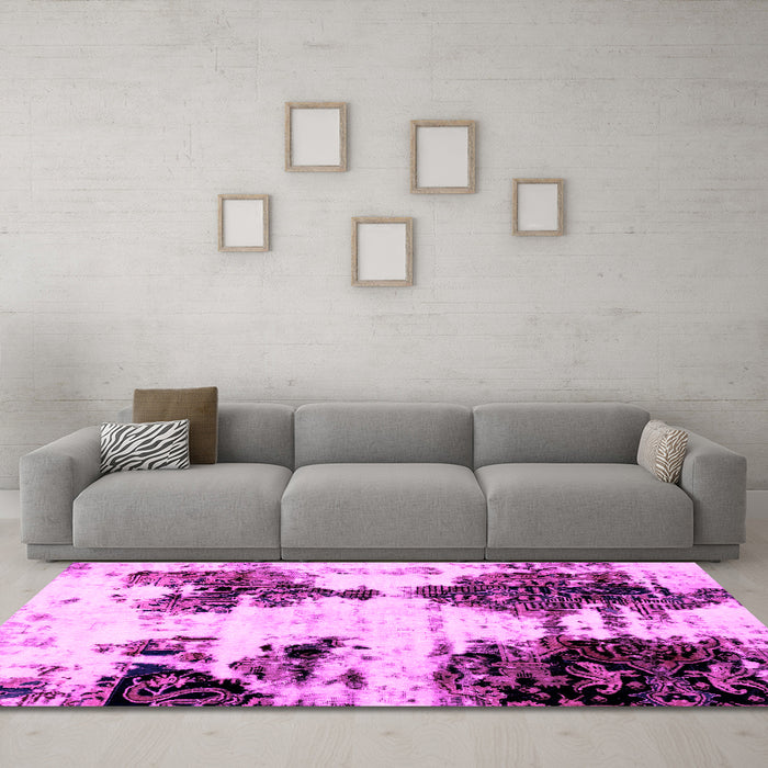 Machine Washable Abstract Pink Modern Rug in a Living Room, wshabs1976pnk