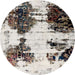 Round Machine Washable Abstract Dark White Beige Rug, wshabs1976