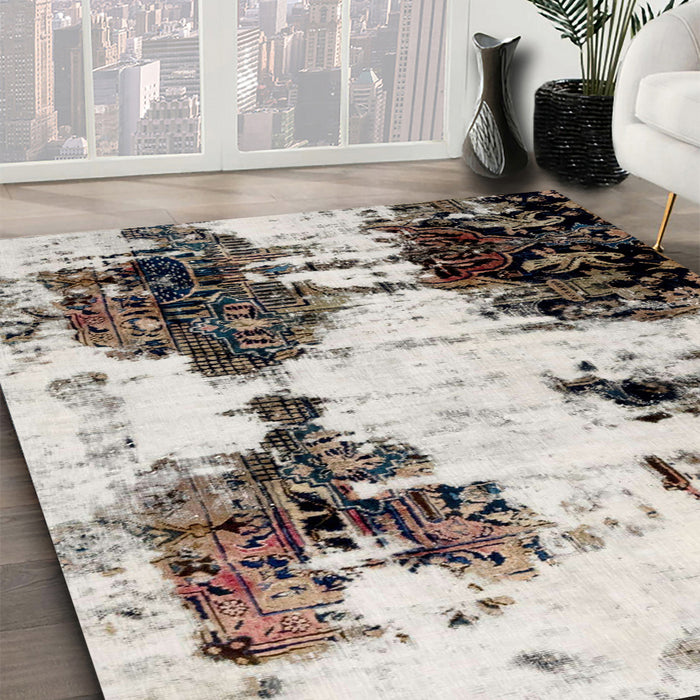 Abstract Dark White Beige Modern Rug in Family Room, abs1976