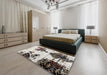 Abstract Dark White Beige Modern Rug in a Bedroom, abs1976