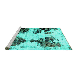 Sideview of Machine Washable Abstract Turquoise Modern Area Rugs, wshabs1976turq