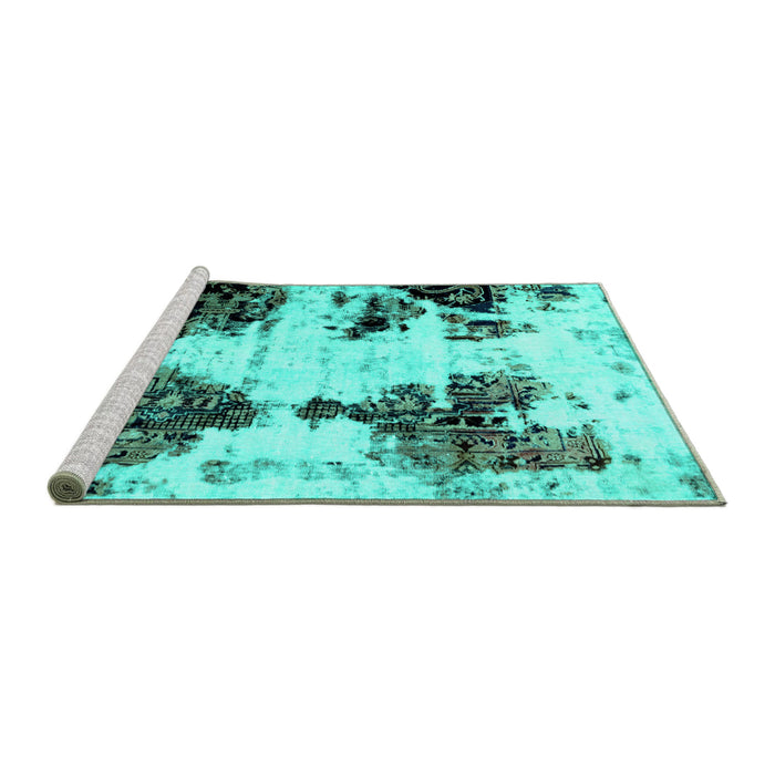 Sideview of Machine Washable Abstract Turquoise Modern Area Rugs, wshabs1976turq