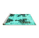 Sideview of Machine Washable Abstract Turquoise Modern Area Rugs, wshabs1976turq