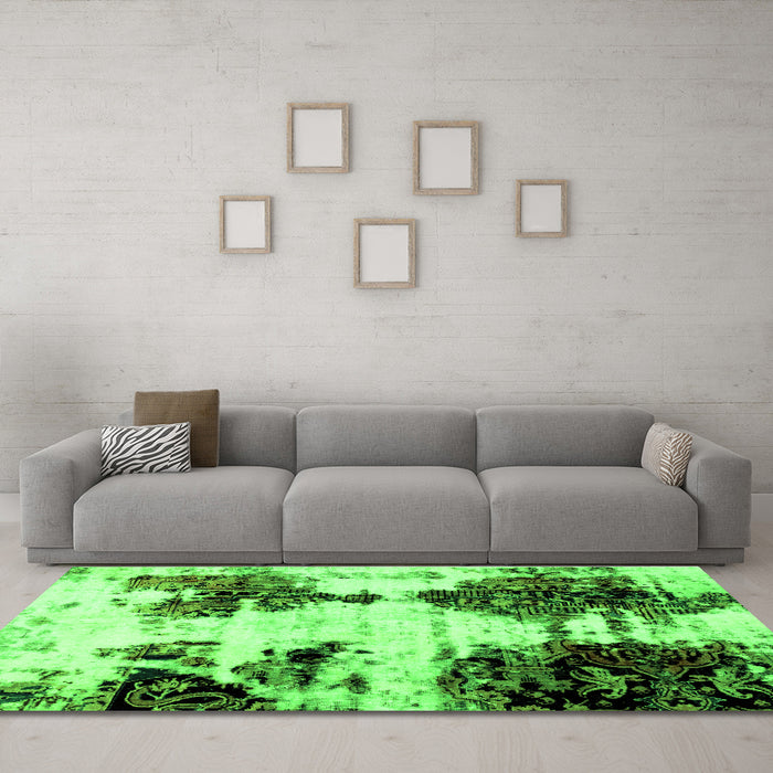 Machine Washable Abstract Green Modern Area Rugs in a Living Room,, wshabs1976grn